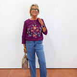 Embroidered Seamed Knit Top