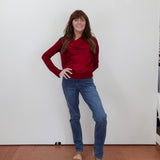 L/S Drape Neck Hybrid Sweater
