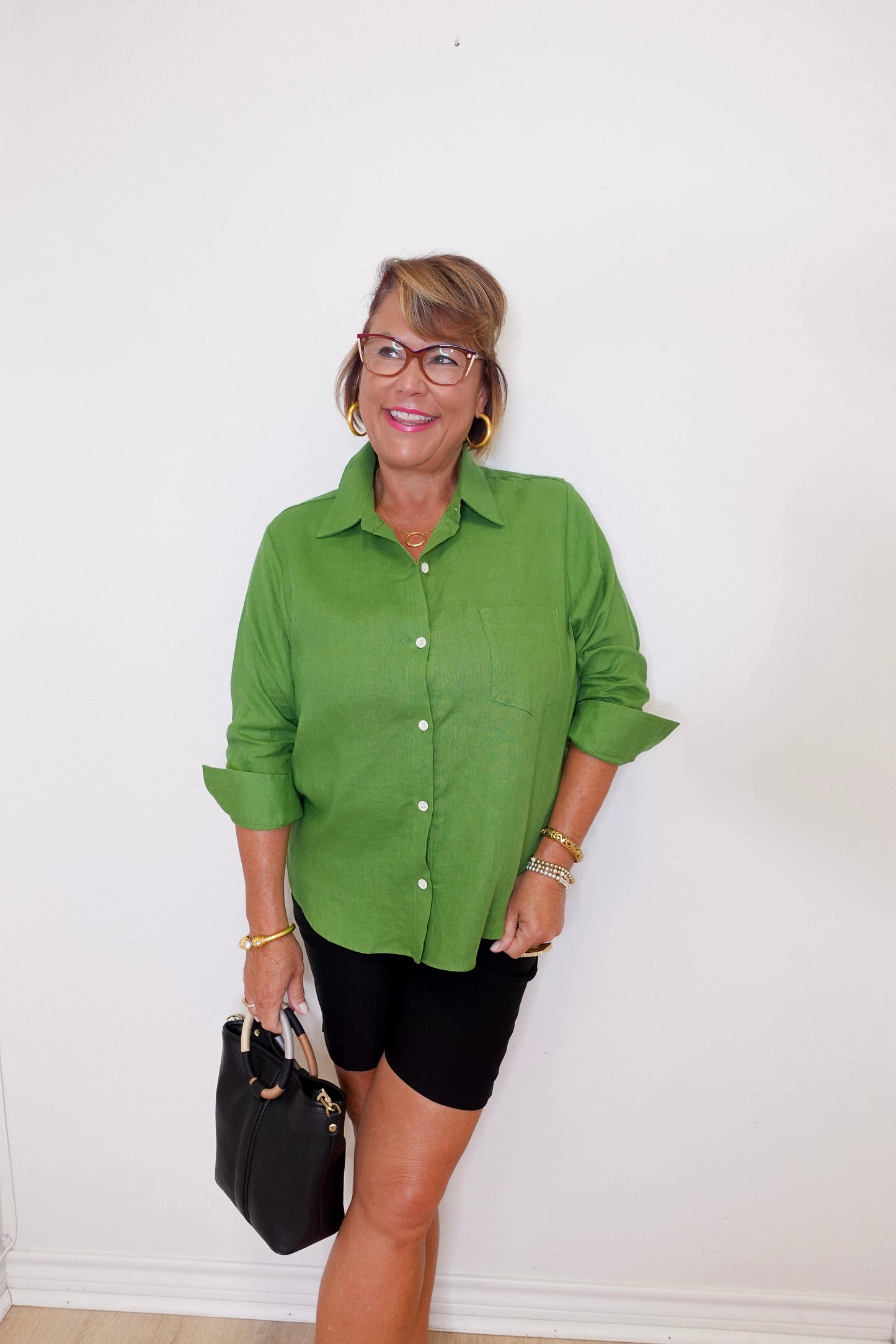 Linen Ruched Sleeve Shirt