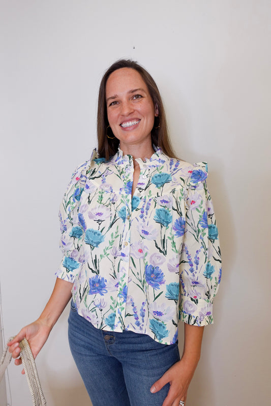 3/4 Sleeve Floral Blouse