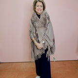 Faux Fur Trim Wool Wrap