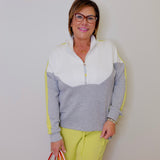 L/S COLOR BLOCK MOCK NECK TOP