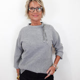3/4 Sleeve Drawstring Neck Top