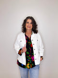 BUTTON FRONT JACKET W/ POCKETS & RUCHED SLEEVES