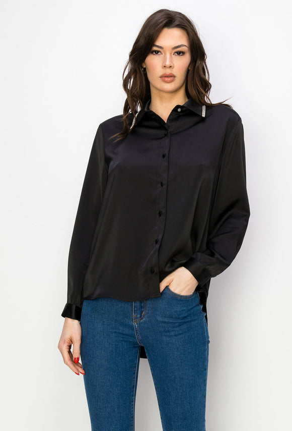 WILEENE SATIN SHIRT W/ DIAMONDS