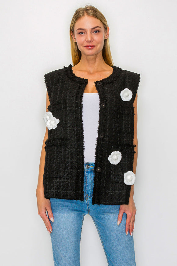 JENNIFER TWEED VEST W/ FLOWERS