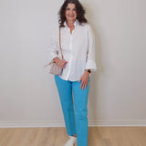 3/4 Sleeve Ribbon Trimmed Shirt