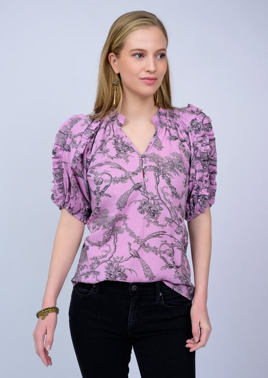 Toile Ruffle Sleeve Top