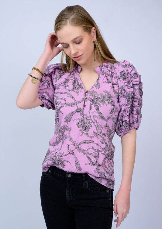 Toile Ruffle Sleeve Top