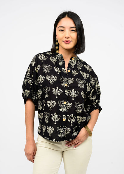 Block Print Poncho Top