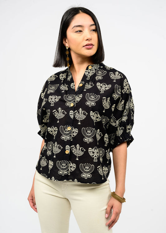 Block Print Poncho Top