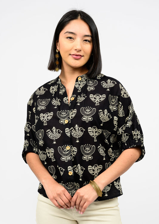 Block Print Poncho Top