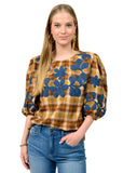 PLAID EMBROIDERED TOP