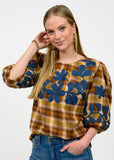 PLAID EMBROIDERED TOP