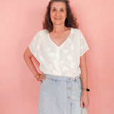 POPOVER BLOUSE W/ WAIST SHIRRING