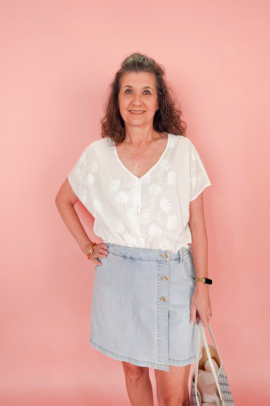 POPOVER BLOUSE W/ WAIST SHIRRING