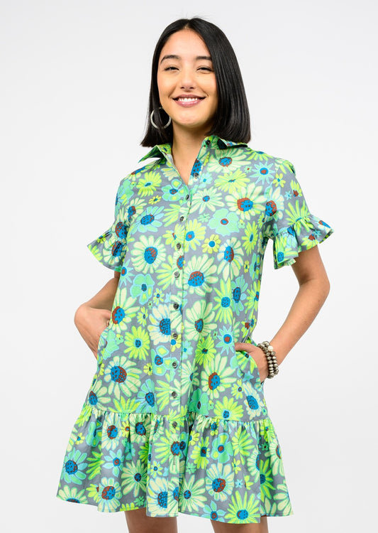 Neon Blooms Shirt Dress
