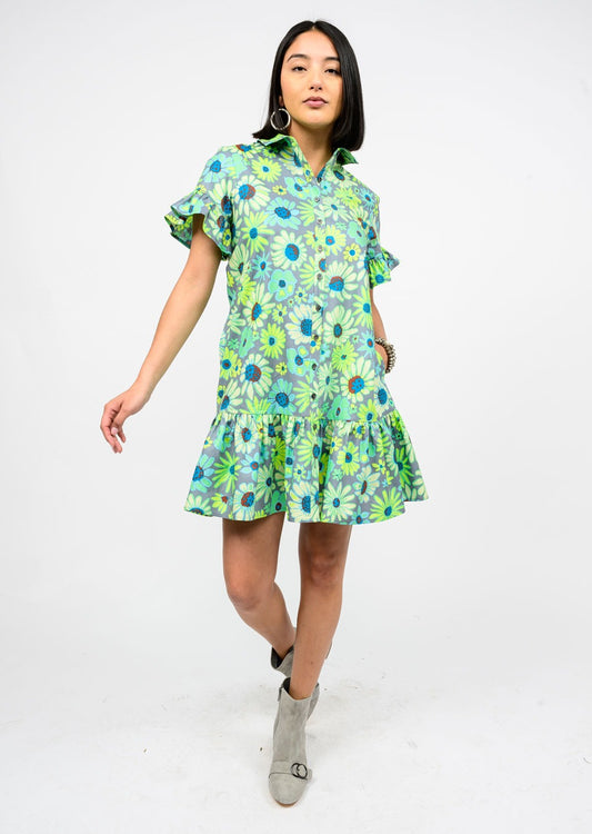 Neon Blooms Shirt Dress