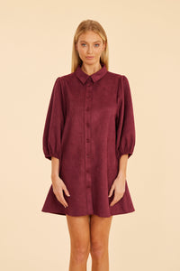 PUFF SLEEVE SUEDE DRESS