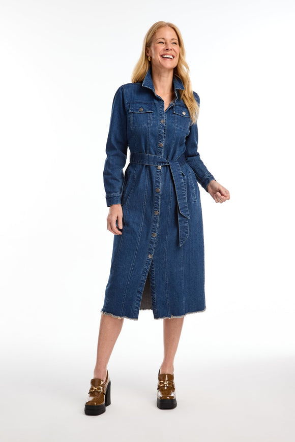 MIDI DENIM DRESS W/ BELT