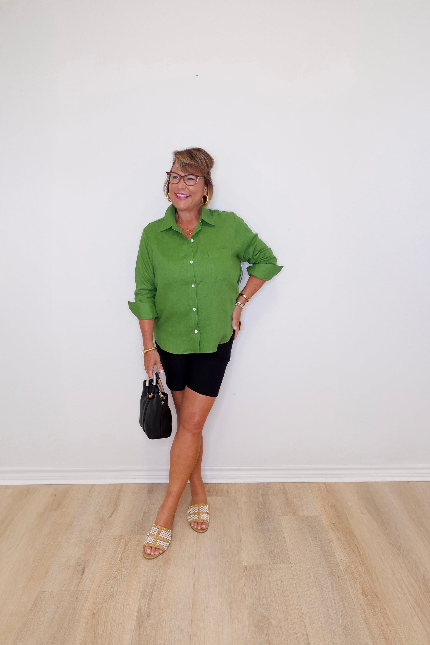 Linen Ruched Sleeve Shirt