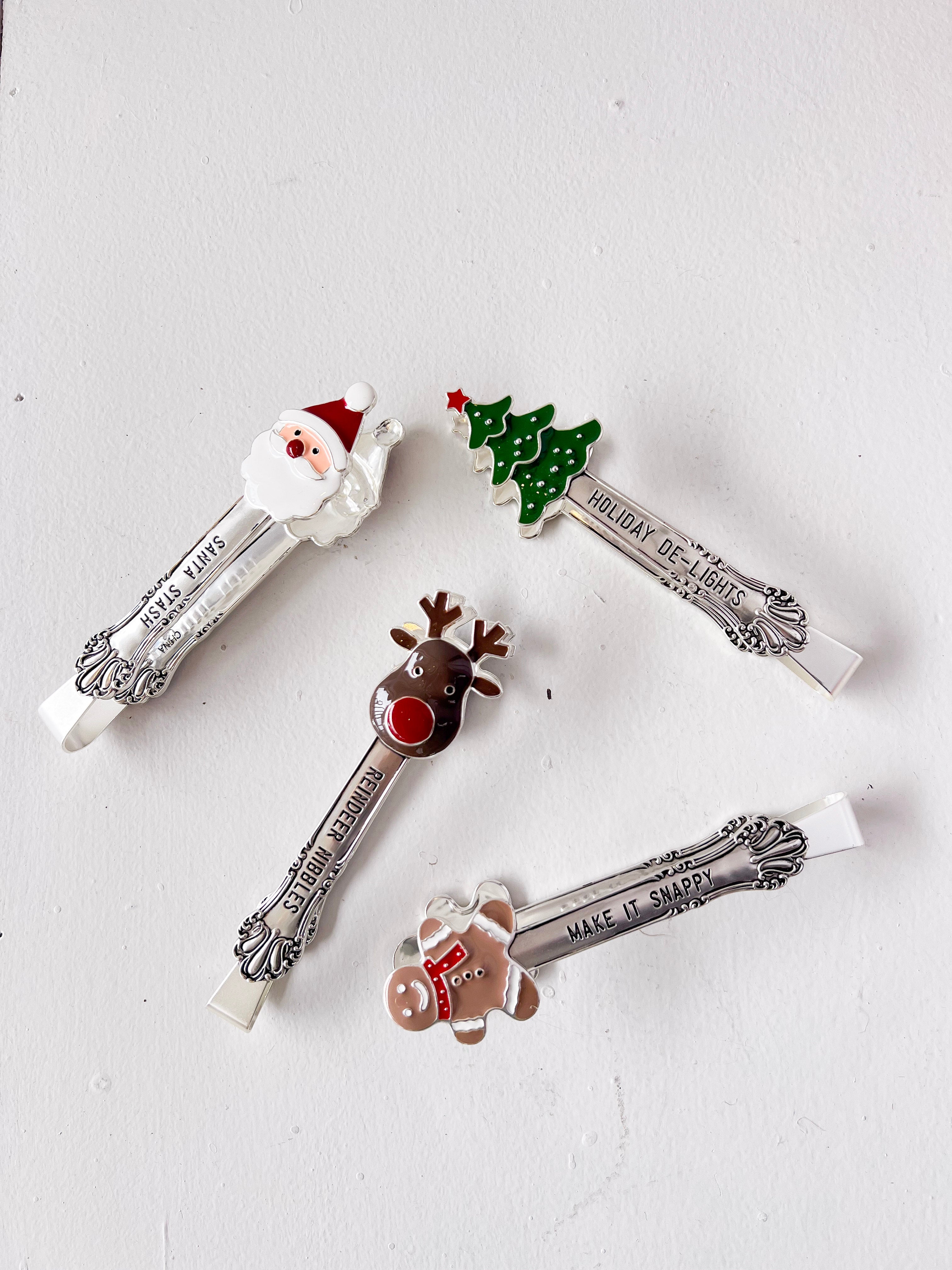 Set of Christmas-themed spoons on a light background