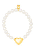 HEART CHARM PEARL STRETCH BRACELET