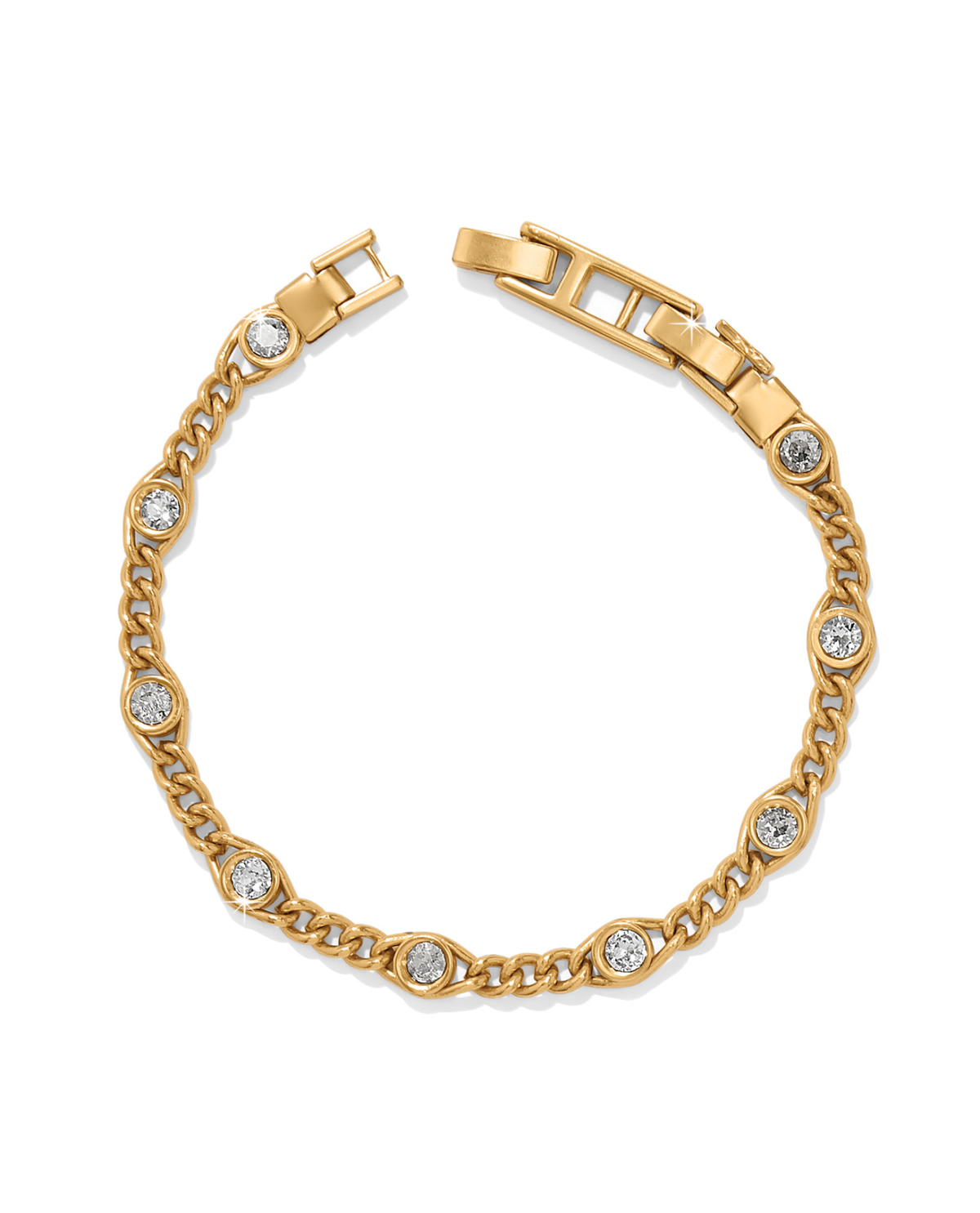 Gold bracelet with diamond accents on a white background
