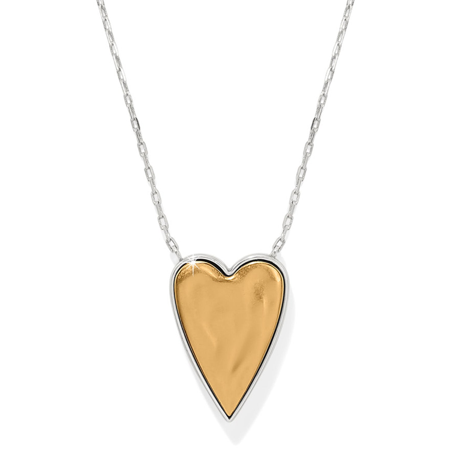 Heart-shaped necklace with gold and silver design on a white background