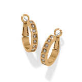 Gold hoop earrings with embedded diamonds on a white background