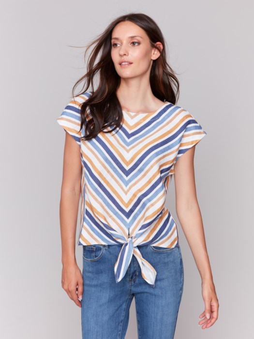 Yarn Dye Linen Cap Sleeve Top
