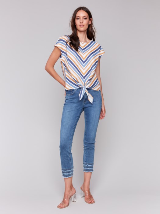 Yarn Dye Linen Cap Sleeve Top