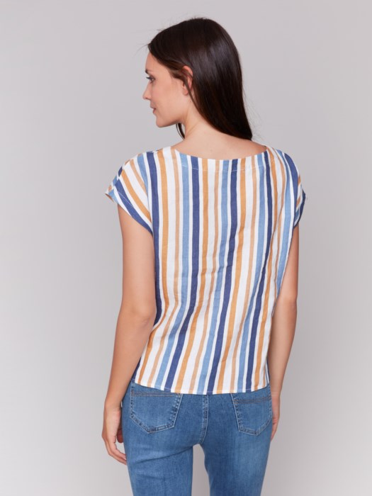 Yarn Dye Linen Cap Sleeve Top