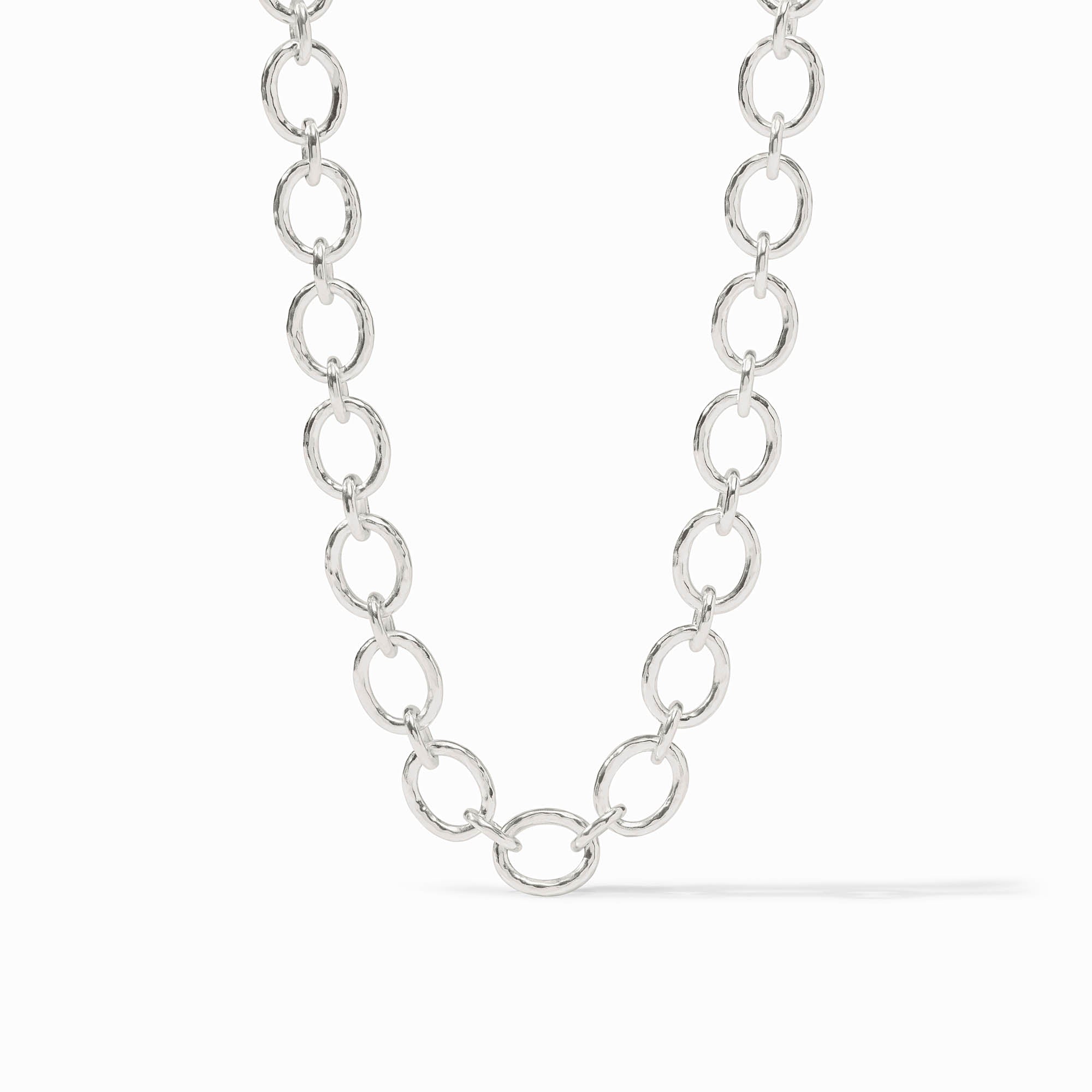 Silver chain necklace on a white background