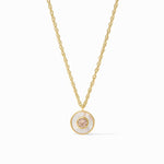 Gold necklace with a pendant on a white background