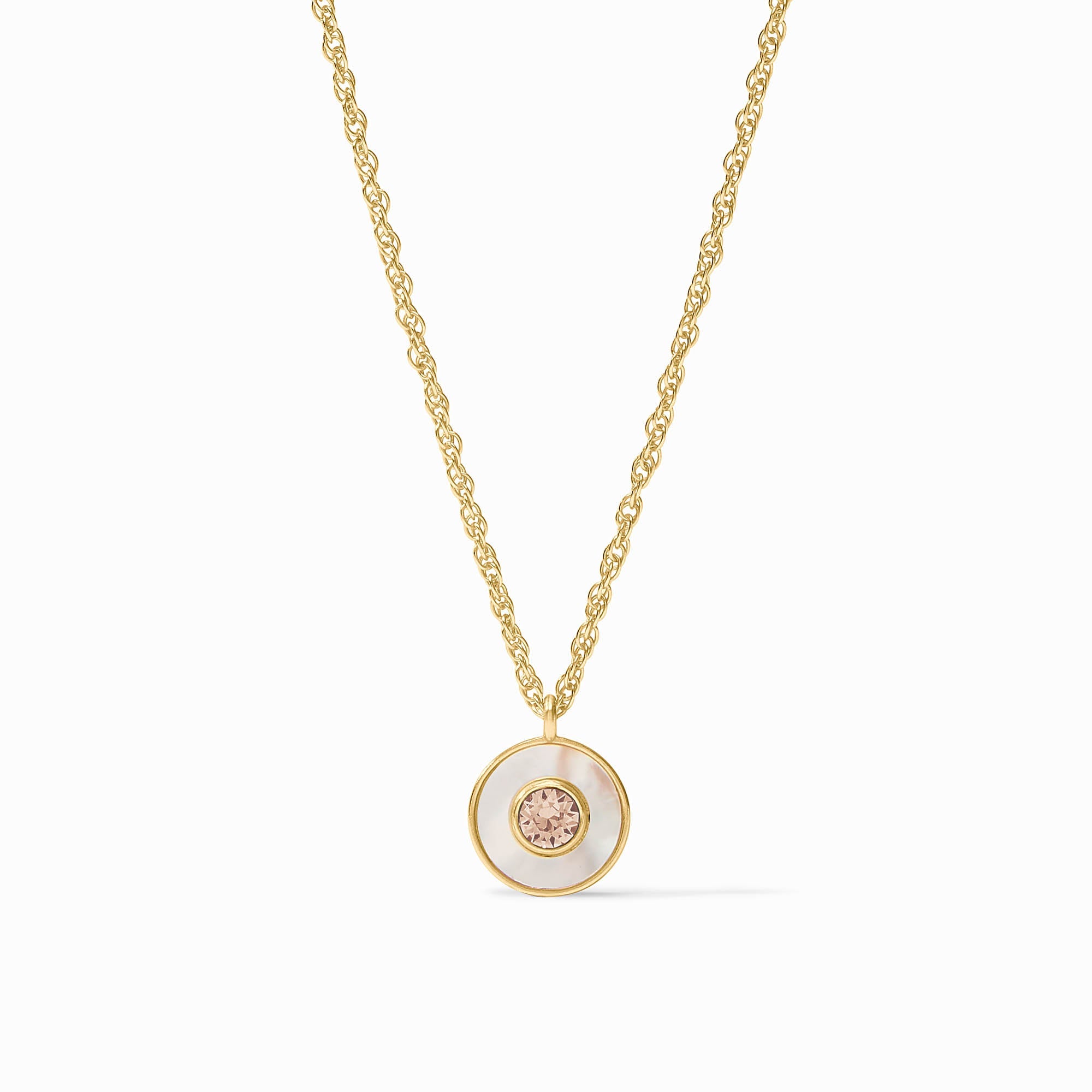 Gold necklace with a pendant on a white background