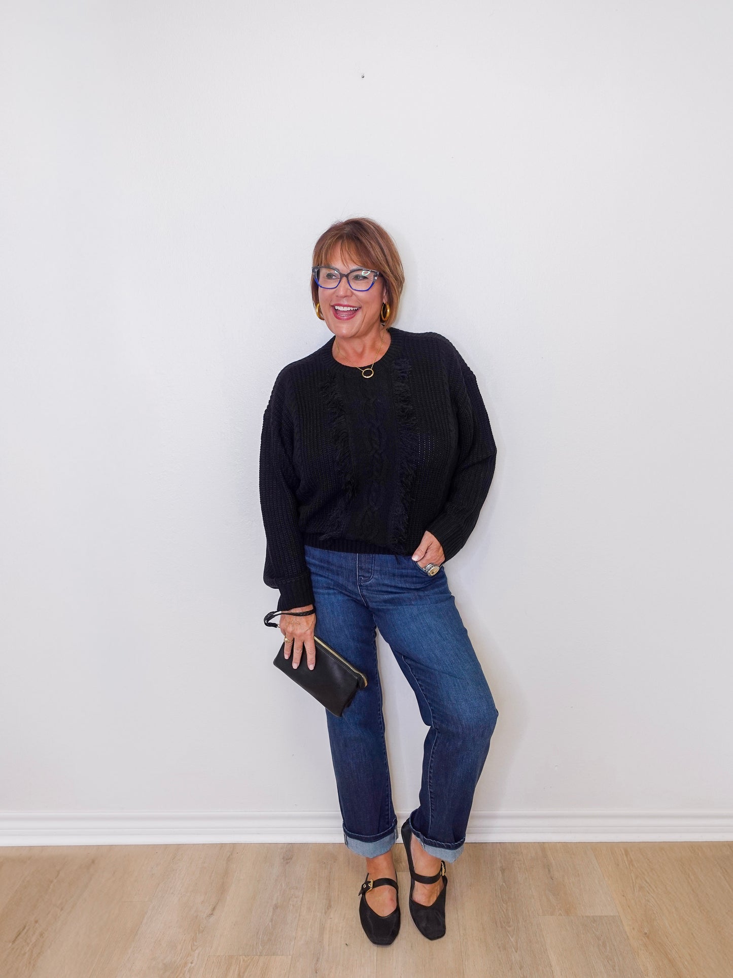 L/S Mock Neck Sweater W/ Fringe