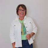 BUTTON FRONT JACKET W/ POCKETS & RUCHED SLEEVES