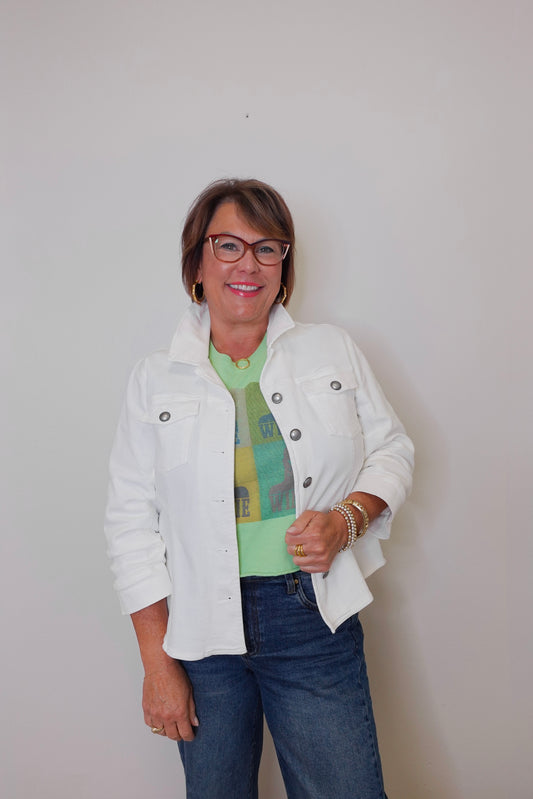 BUTTON FRONT JACKET W/ POCKETS & RUCHED SLEEVES