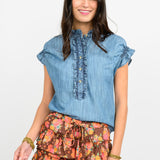 Demi Cap Sleeve Ruffle Top