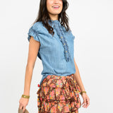 Demi Cap Sleeve Ruffle Top