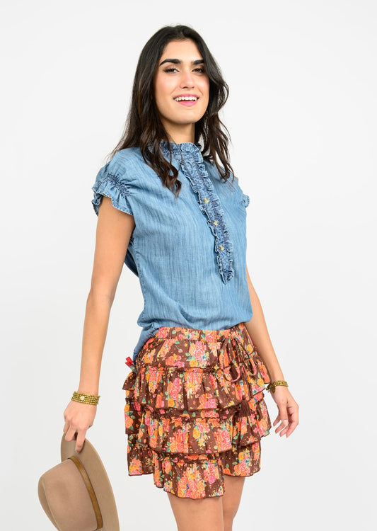 Demi Cap Sleeve Ruffle Top