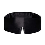 Black satin sleep mask with 'Drowsy' branding on a white background