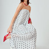 Strapless Pleated Polka Dot Maxi Dress