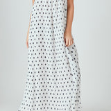 Strapless Pleated Polka Dot Maxi Dress