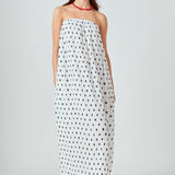 Strapless Pleated Polka Dot Maxi Dress