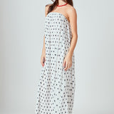 Strapless Pleated Polka Dot Maxi Dress