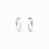 Pair of silver hoop earrings on a white background