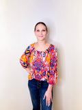 3/4 SLEEVE PEASANT TOP W/ BUTTONS