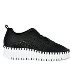Black sneaker with white sole on a white background